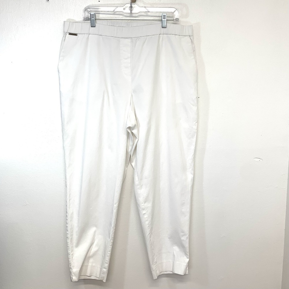 Susan Graver Pull On Slim Leg White Pants Premium Stretch Woman 20W Travel Basic